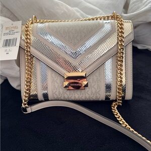 Michael Kors Whitney medium signature log Metallic Silver and Gold shoulder Bag